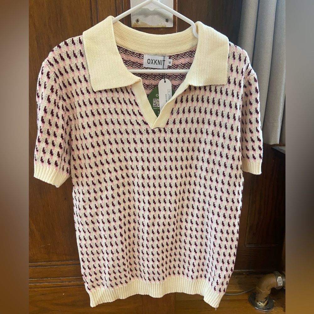 OXKnit Cream and Burgundy Knit Sweater